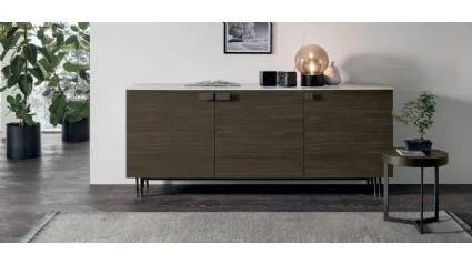 Prometeo sideboard in textured Mocha Oak and top in Tomasella stoneware.