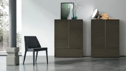 Vertical media unit Regolo R03 in textured moka oak by Tomasella.