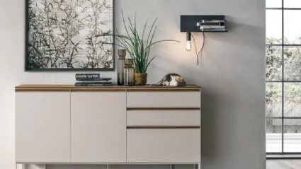 Tomasella's Regolo R05 sideboard in matte mother-of-pearl material.