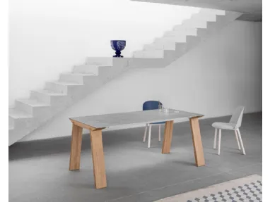 Artù table with ceramic top and solid wood legs by Miniforms