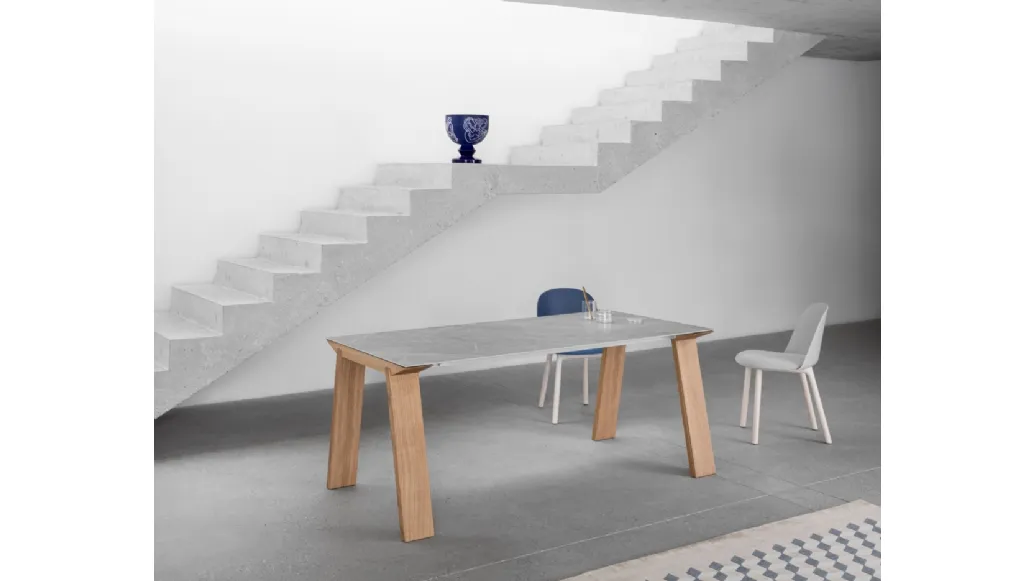 Artù table with ceramic top and solid wood legs by Miniforms