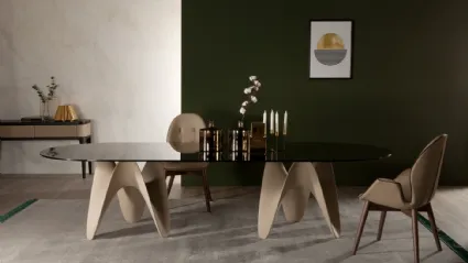 Table with double Technoril base and Big Gaya glass top by Tonin Casa.