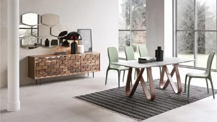 Butterfly table with bent wood base and marble top by Tonin Casa.