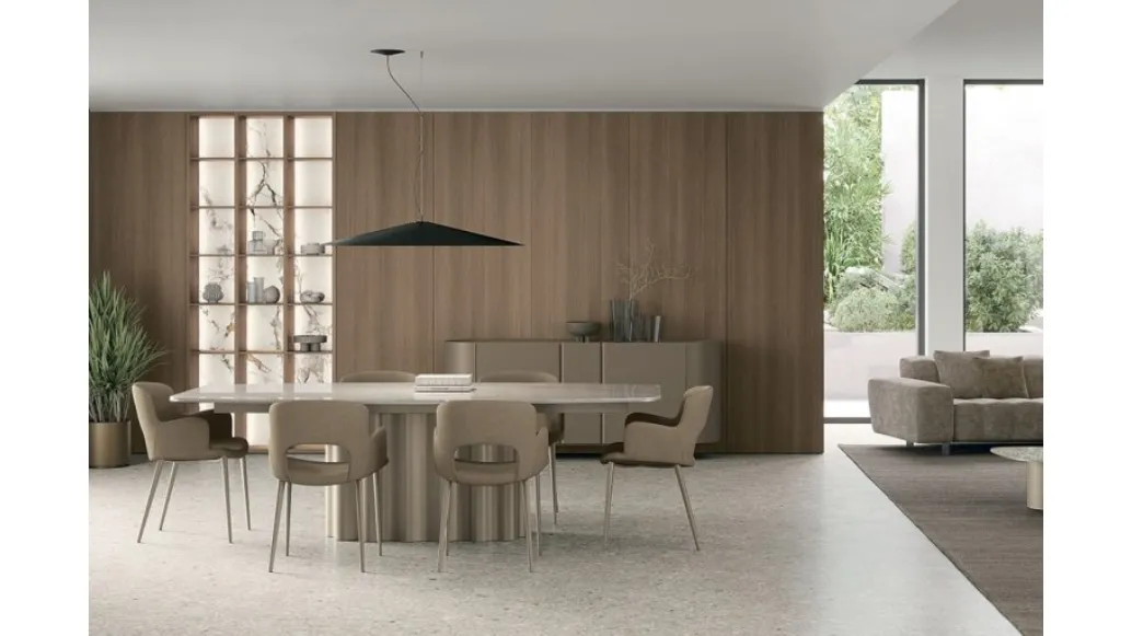 Fortuny table with stoneware top and metal structure by Tomasella.