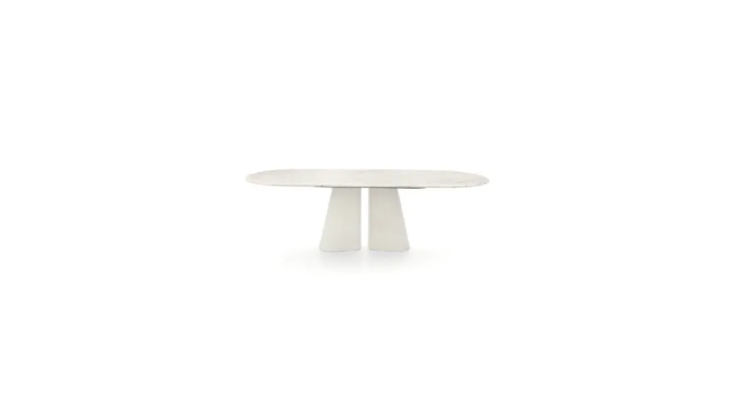 Oval Pillar table in marble and cement by Ditre Italia.