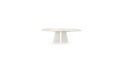 Oval Pillar table in marble and cement by Ditre Italia.