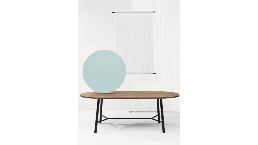 Record Living wooden table with steel base by Infiniti.