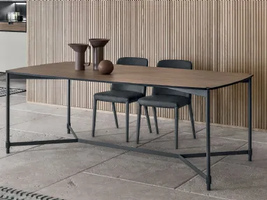 Tower table with amber walnut CDF top by Tomasella