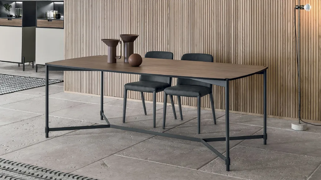 Tower table with amber walnut CDF top by Tomasella