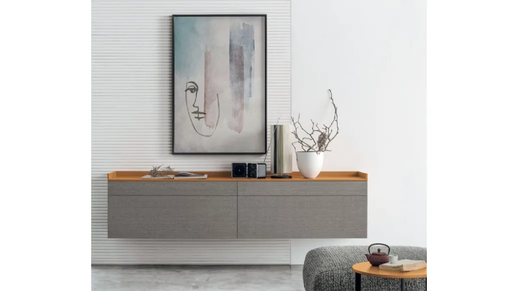 Suspended sideboard Sir S01 in alpaca material by Tomasella.