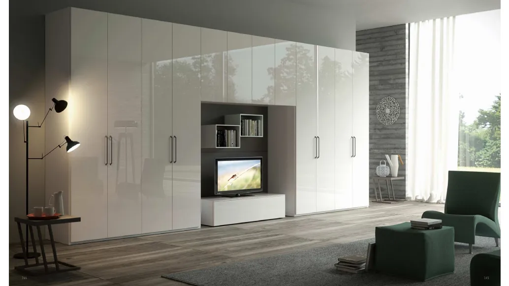 Ardecò Axel white glossy lacquered wardrobe by Spagnol Mobili.