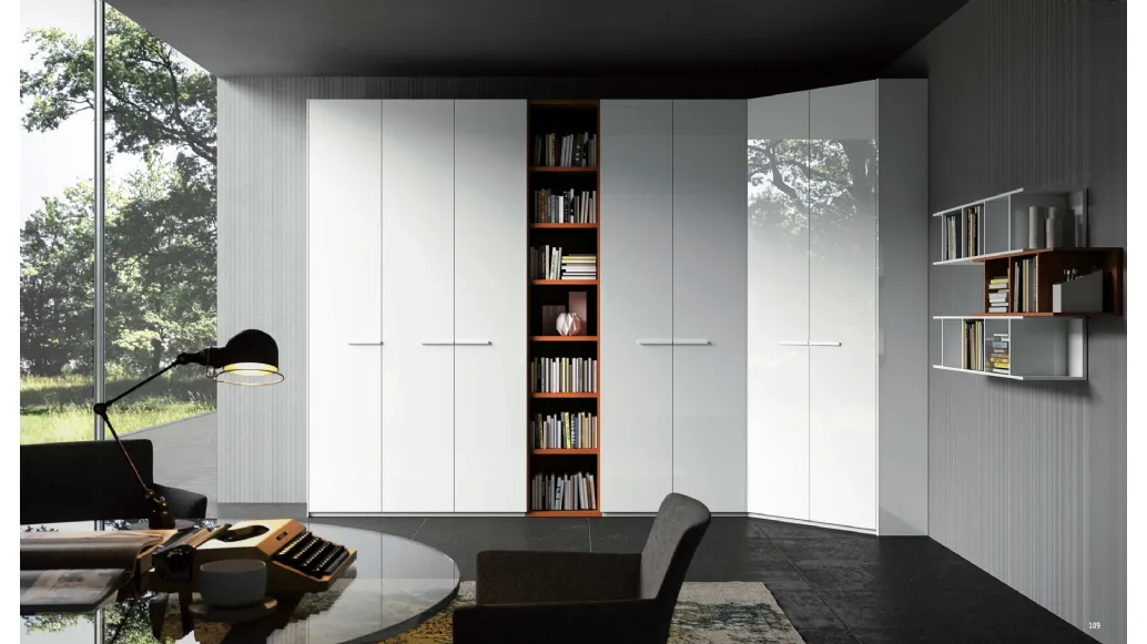 Ardecò Axel Neve glossy lacquered wardrobe by Spagnol Mobili