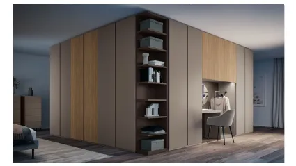 Ardecò Omega Cognac Wardrobe in matte lacquer and Spagnol Mobili's Oak.