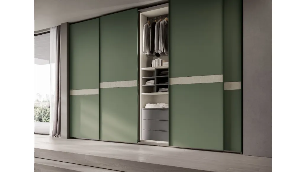 Ardecò Scala wardrobe in green lacquered finish by Spagnol Mobili.
