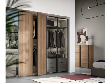 Ardecò Sestante wardrobe in walnut and glass by Spagnol Mobili