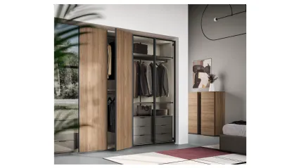 Ardecò Sestante wardrobe in walnut and glass by Spagnol Mobili