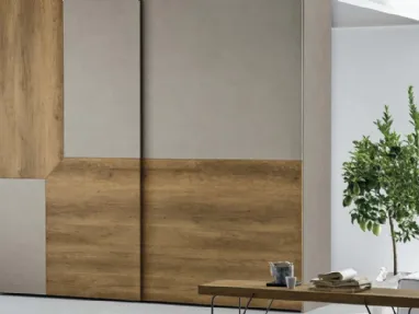 Wardrobe with sliding door Remix in cement material and light knotted material by Tomasella.