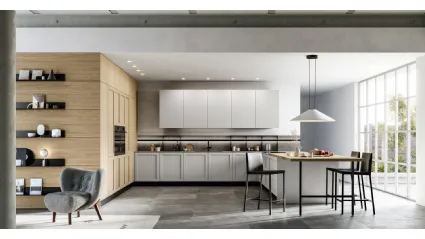 Modern kitchen with Alma 01 peninsula in PET and laminate by Arredo3