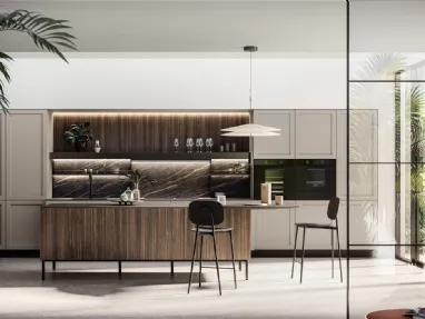 Modern kitchen with Alma 03 island in PET and laminate by Arredo3.