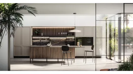 Modern kitchen with Alma 03 island in PET and laminate by Arredo3.