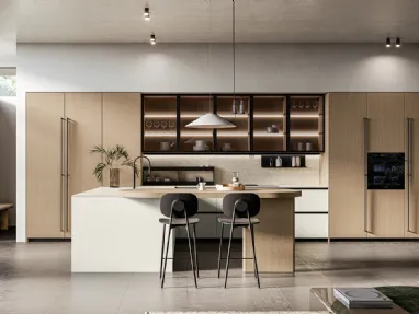 Modern kitchen with Asia 05 peninsula in lacquered and Arredo3 wood.