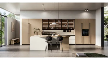 Modern kitchen with Asia 05 peninsula in lacquered and Arredo3 wood.