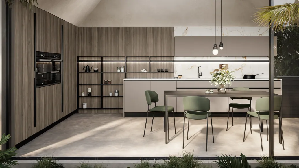 Modern angular kitchen Cloe 06 in lacquered and laminated finish by Arredo3.
