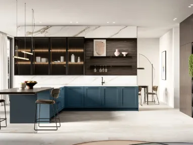 Modern kitchen with peninsula Meg 01 in lacquered and laminated by Arredo3