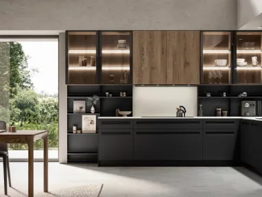 Modern corner kitchen Tekna 03 in pet and oak by Arredo3.