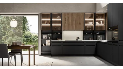 Modern corner kitchen Tekna 03 in pet and oak by Arredo3.