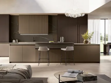 Modern kitchen with island Time 01 in lacquered and walnut by Arredo3.