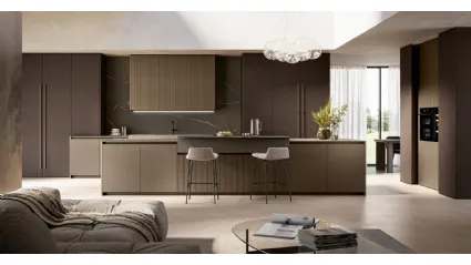 Modern kitchen with island Time 01 in lacquered and walnut by Arredo3.